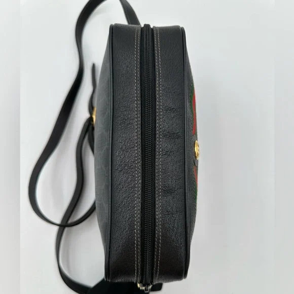 Vintage Gucci GG Monogram Black Crossbody Bag with Web Stripe & Gold Hardware - Picture 4 of 16